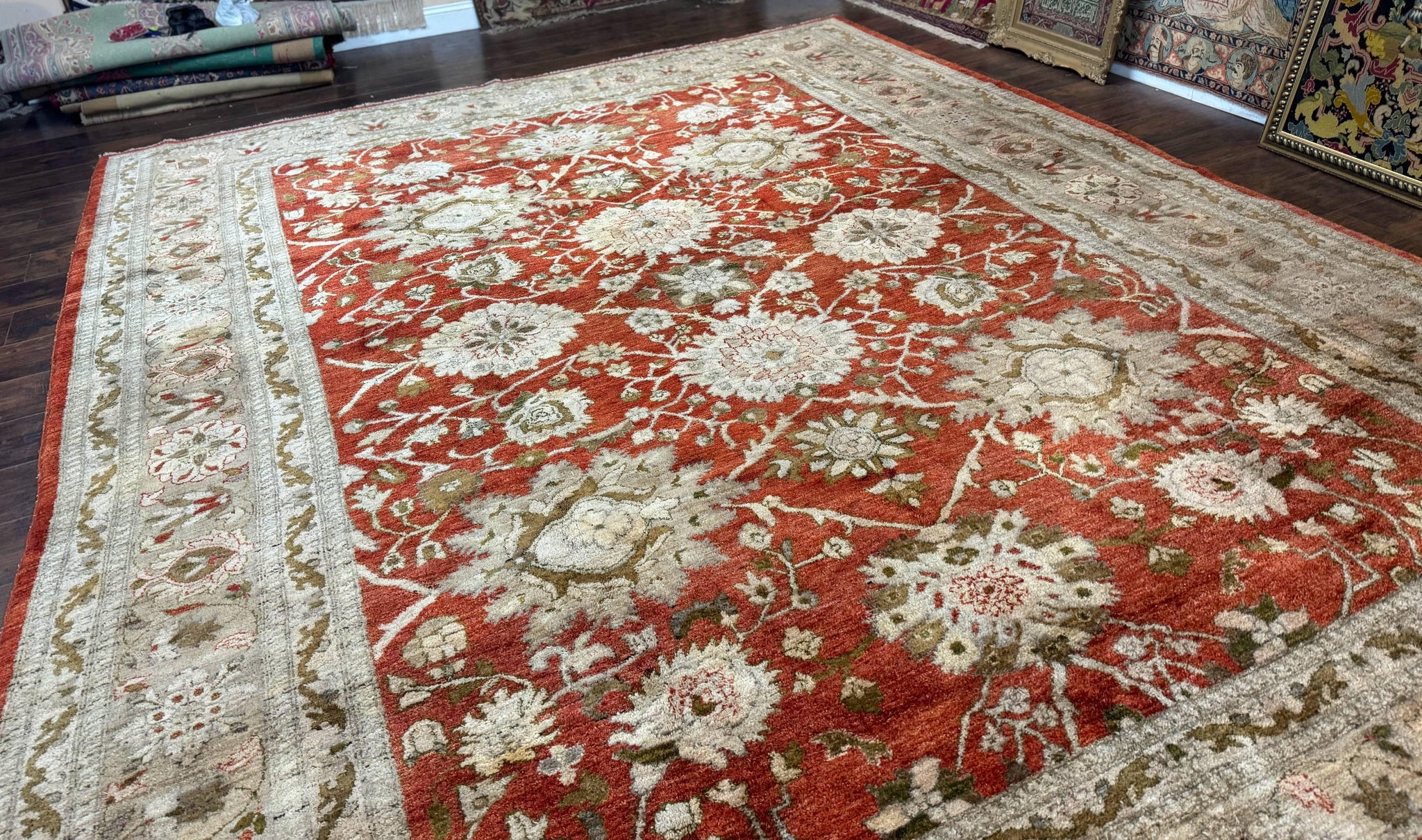 Pakistani Peshawar Rug 10x13, Burnt Orange, Large Handmade Wool Carpet by Jewel Rugs
