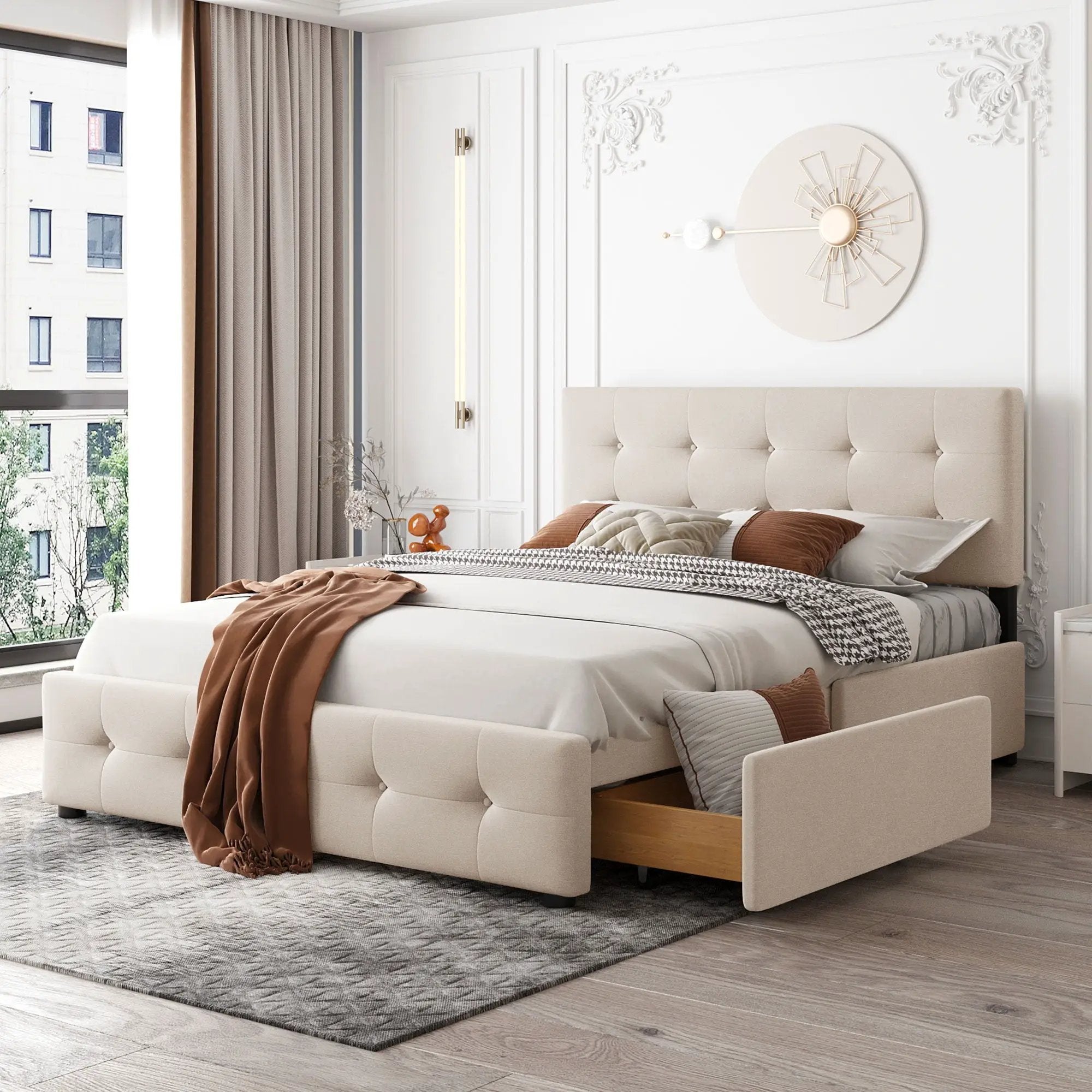 Upholstered Platform Bed With Classic Headboard And Drawers, No Box Spring Needed by Unique Piece Furniture