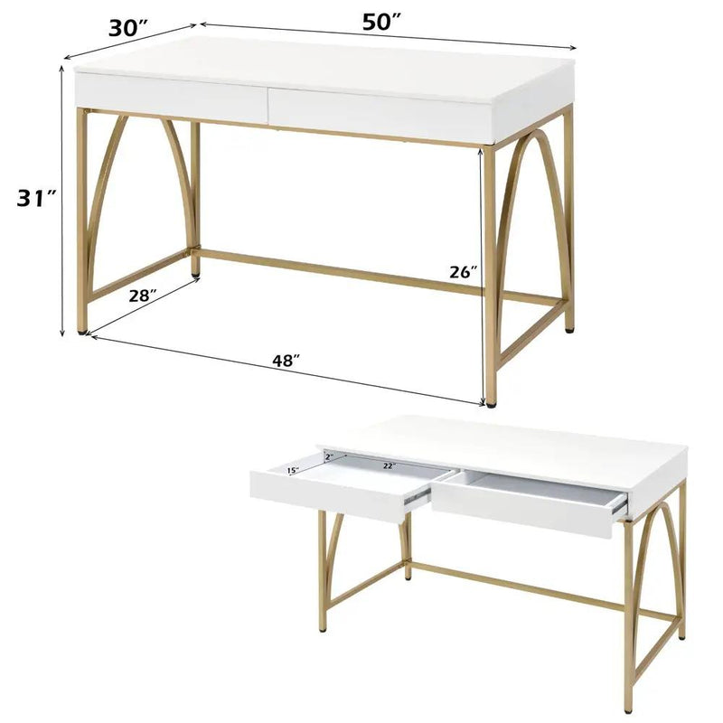 Lightmane - Vanity Desk (Same 92660) - White High Gloss & Gold by Unique Piece Furniture
