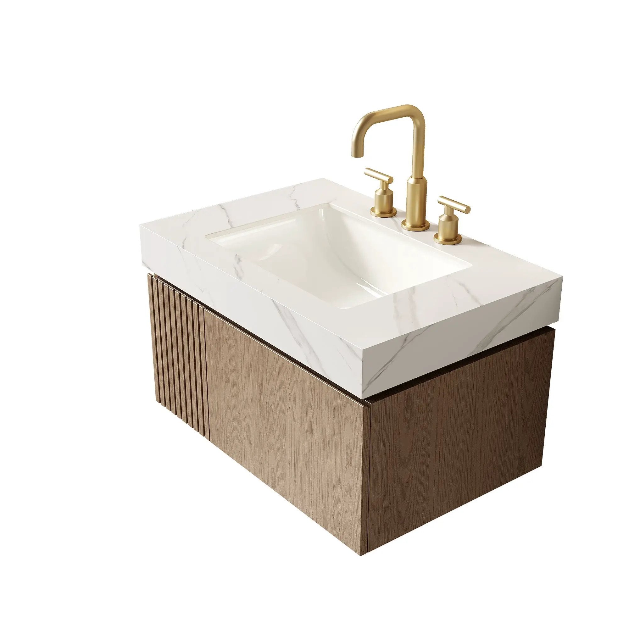 MURI 30" Bathroom Vanity & Sink, Floating Plywood Storage Cabinet with Drawer & Door, Carrara by HouseOfZazla