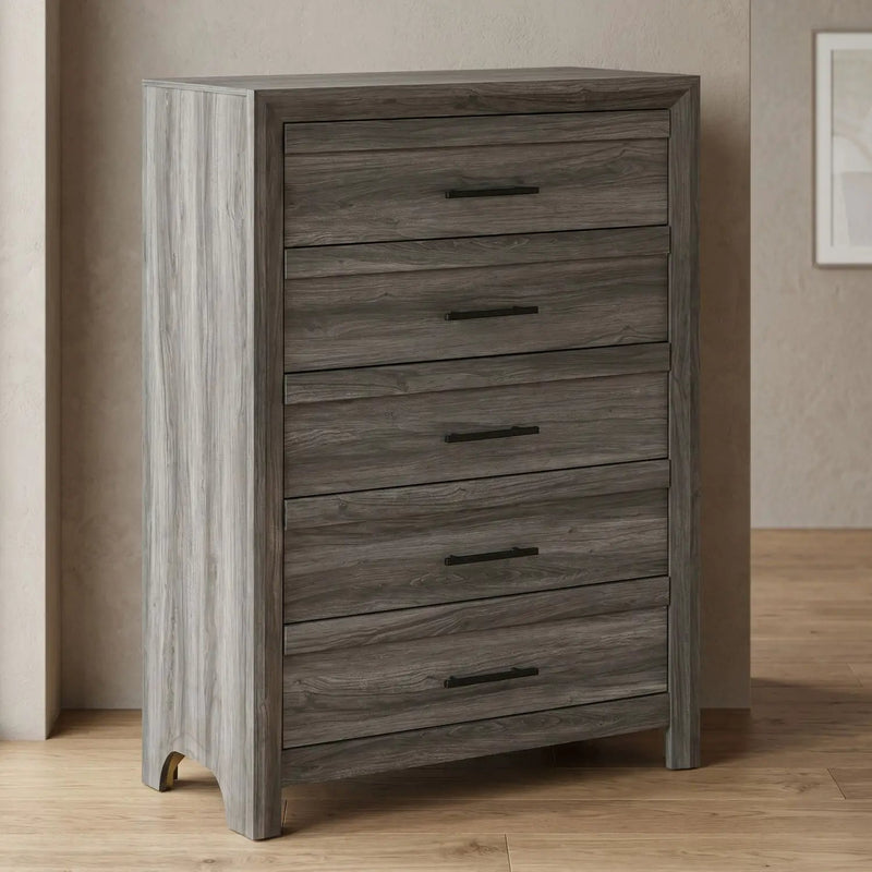 Denver - 5 Drawer Chest - Gray by HouseOfZazla