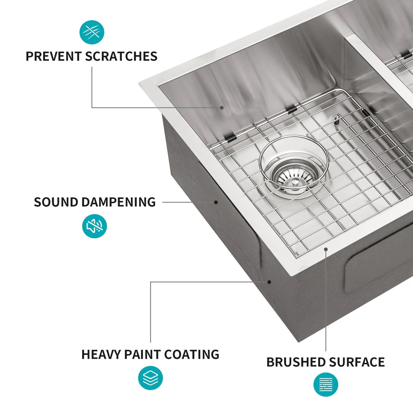Modern Double Bowl Undermount Kitchen Sink 50 / 50 Design Stainless Steel by HouseOfZazla