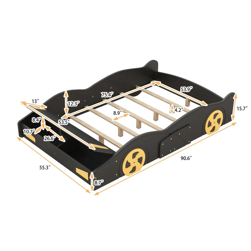 Race Car Shaped Platform Bed With Wheels And Storage by Unique Piece Furniture