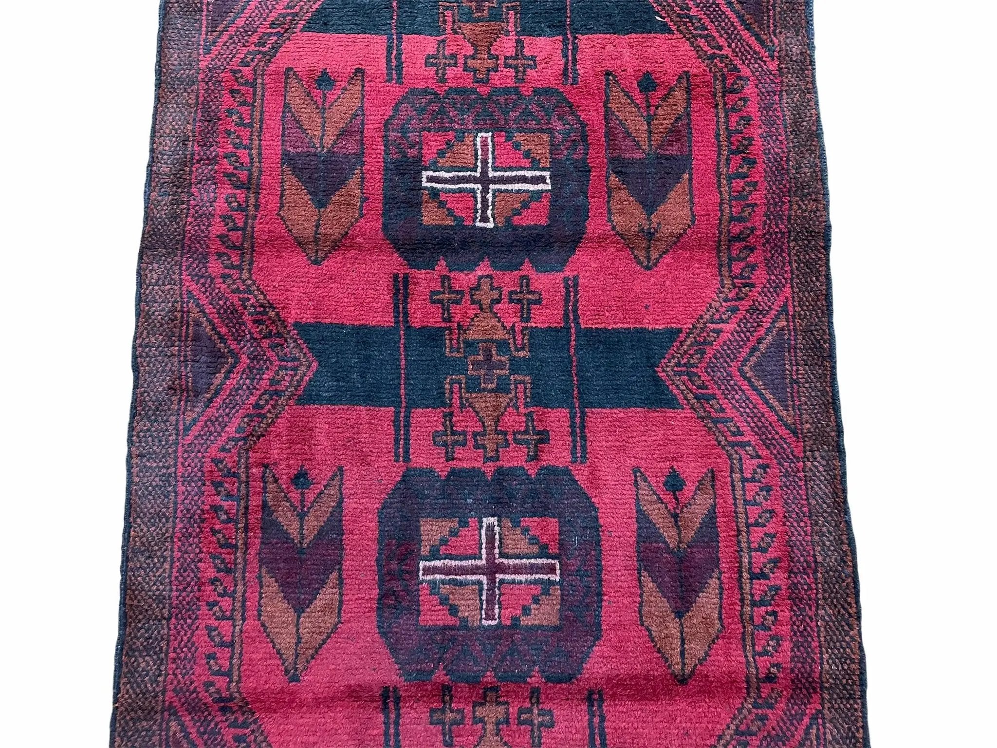 2' 10" X 4'6" Vintage Handmade Tribal Wool Rug Balouchi Rug Afghan Rug Red Black by Jewel Rugs