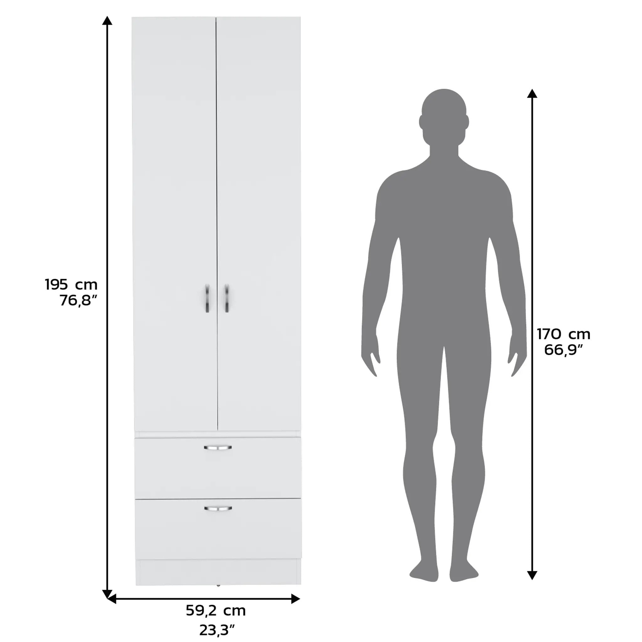 Armoire Wardrobe 76" H, Hanging Rod, 2 Drawers, 1 Shelf by HouseOfZazla