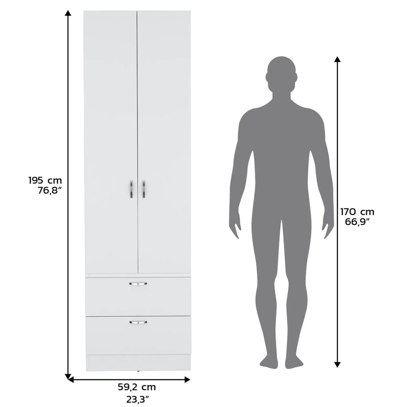 Armoire Wardrobe 76" H, Hanging Rod, 2 Drawers, 1 Shelf by HouseOfZazla