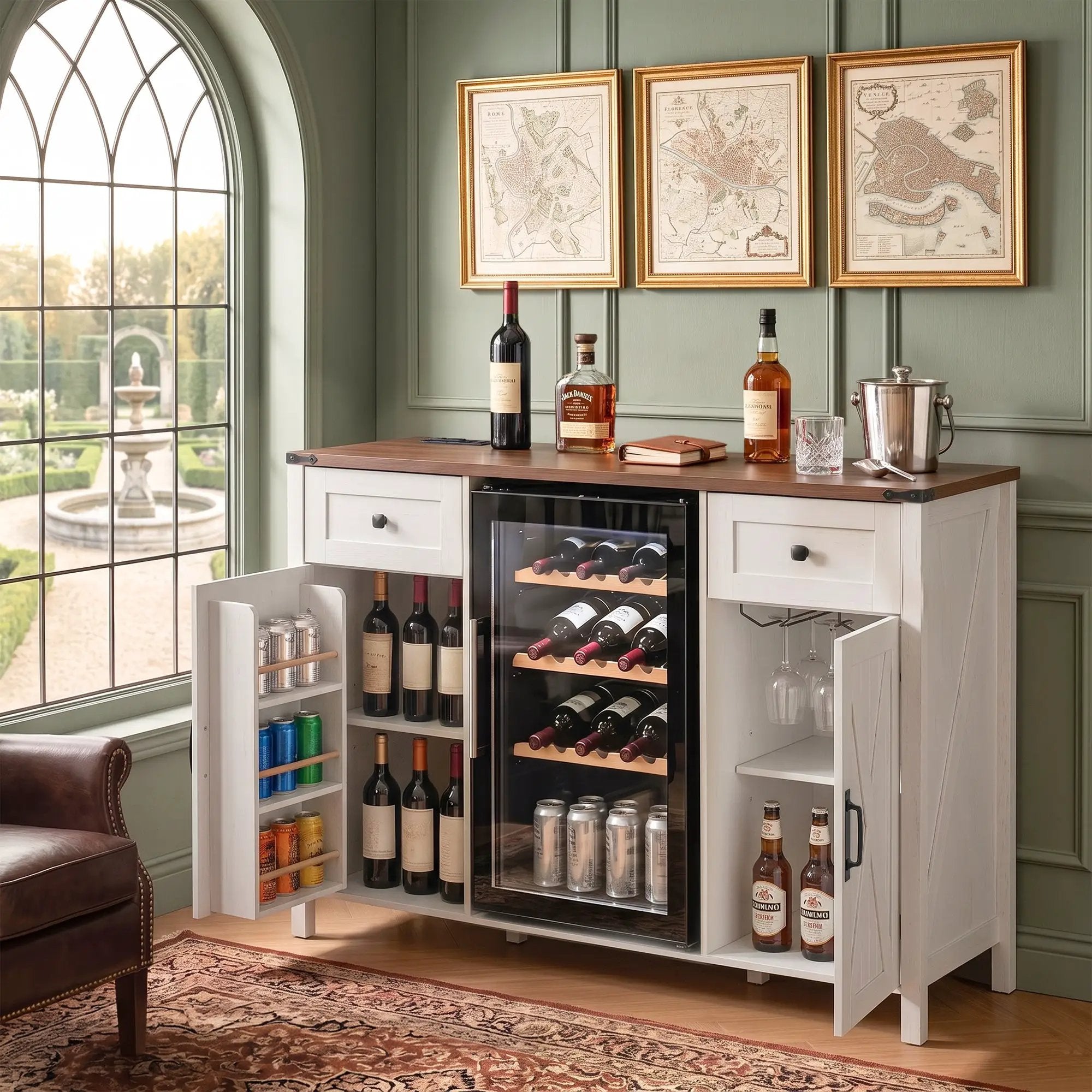 K&K 53.2" Farmhouse Fridge Cabinet with Power Outlet by HouseOfZazla