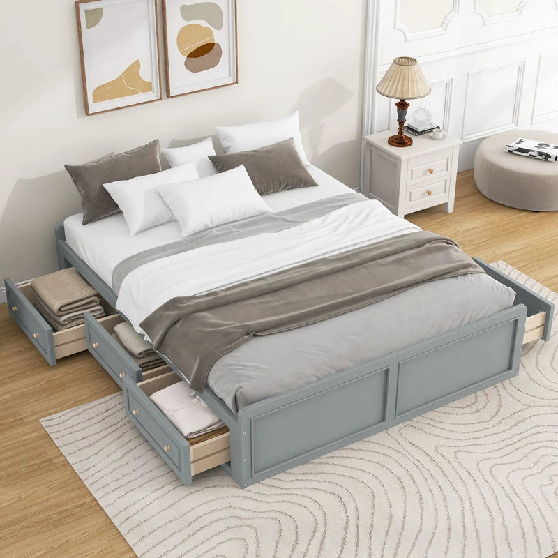 Queen Size Platform Bed Frame With 6 Drawers - Gray by Unique Piece Furniture