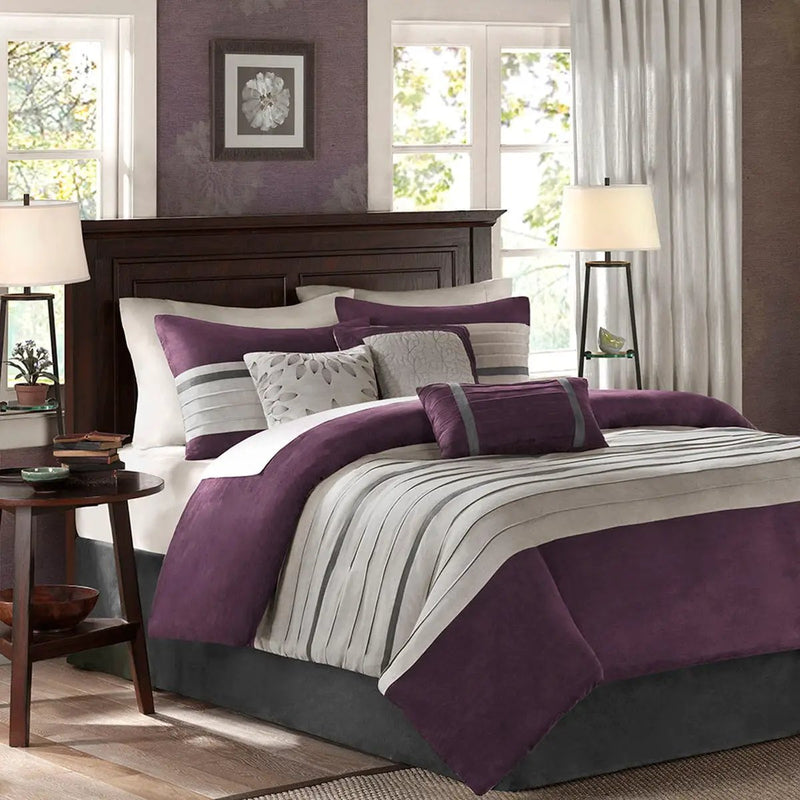 7 PC Pieced Faux Suede Comforter Set Purple King by HouseOfZazla