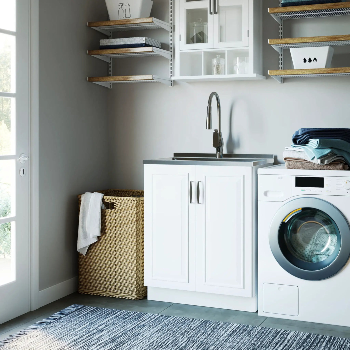 Darwin - Deluxe Laundry Cabinet With Pull-Out Faucet And Stainless Steel Sink by HouseOfZazla