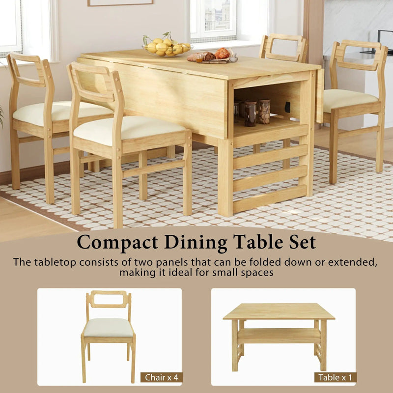 5 Piece Extendable Wood Square Dining Table Set With 2 Drop Leaves by HouseOfZazla