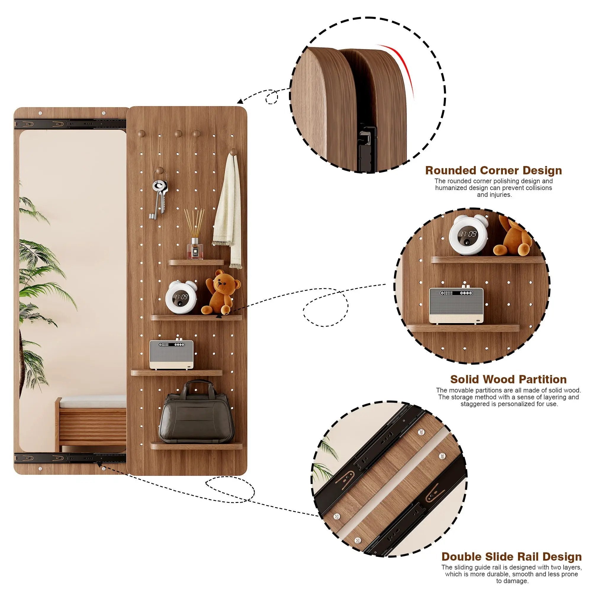 Wall Mounted Full Length Mirror With Shelf And Hook by Unique Piece Furniture