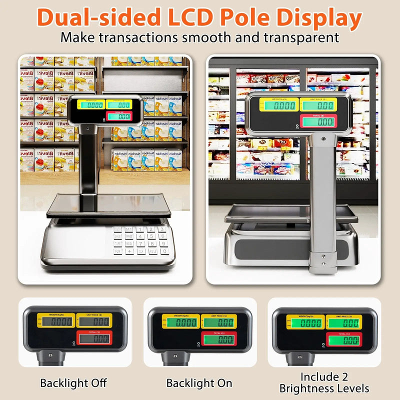 88lb Price Computing Scale with Pole Dual LCD Display Digital Commercial Food Scale by DirectDeals