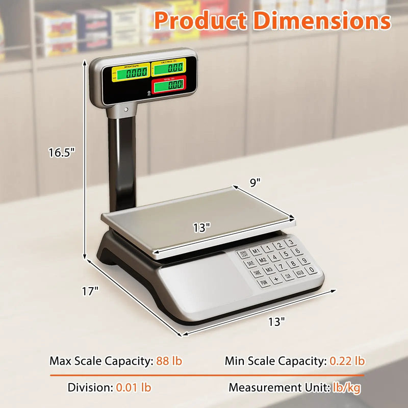 88lb Price Computing Scale with Pole Dual LCD Display Digital Commercial Food Scale by DirectDeals