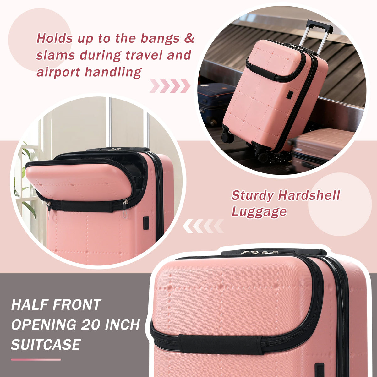 Hardside Luggage Set 5 Piece with Bags,20IN Half-opening Carry on Luggage with USB Port, Expandable 24IN 28IN Luggage with Double Spinner Wheels TSA Lock, photo 4 of 10