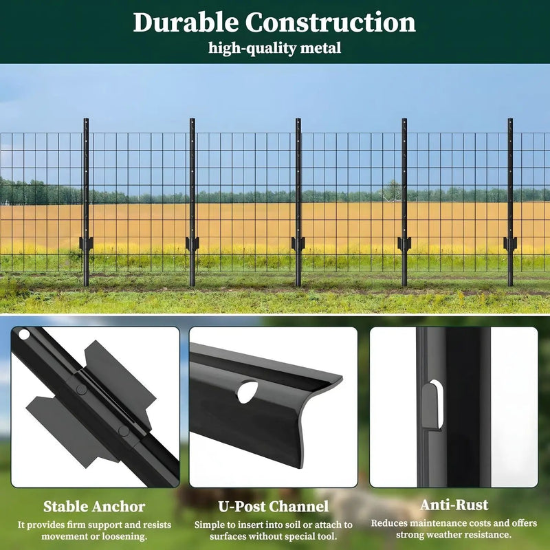 4 Foot U-Shaped Metal Garden Fence Posts Set for Wire Mesh Fencing by HouseOfZazla