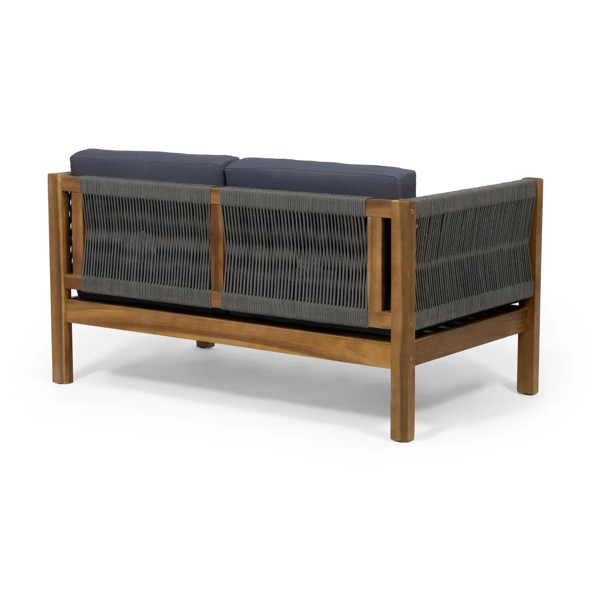 Charlotte Outdoor And Rope 4 Seater Chat Set With Cushions - Teak by HouseOfZazla
