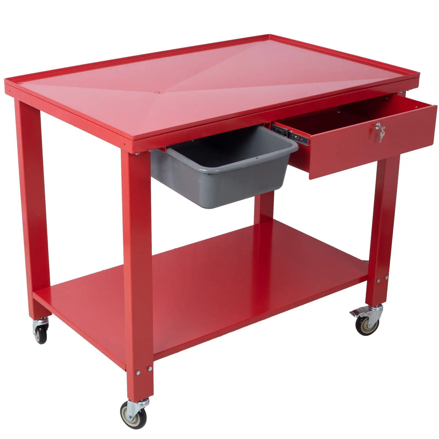 Transmission Teardown Work Station 1 / 2 Ton Capacity Sloping Drain Table Locking Drawer Removable Drain Basin Full-Width Lower Shelf Four 4" Caster Wheels by HouseOfZazla