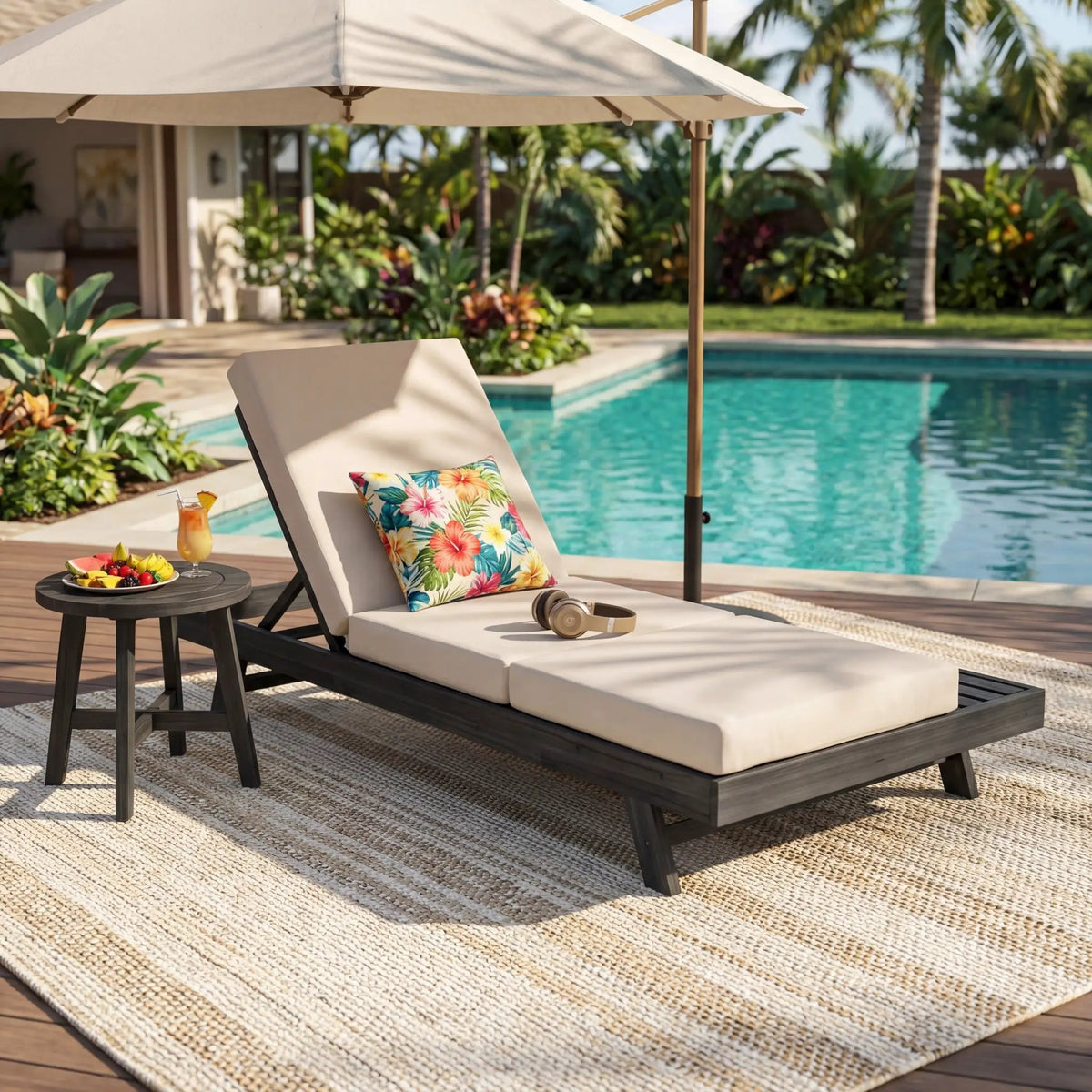 Lounge Chaise Set, Space Available On One Side, Acacia Solid Wood by HouseOfZazla