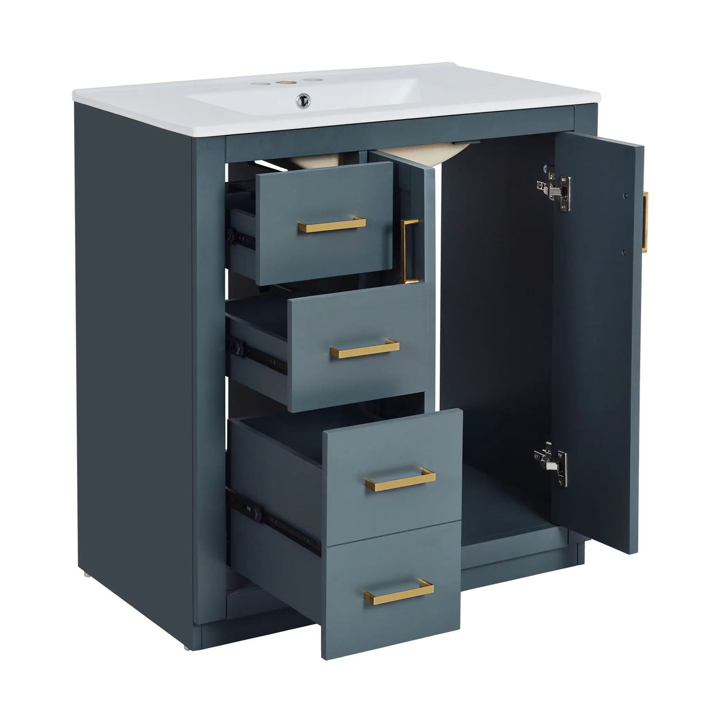 Ceramic Sink Combo, Freestanding Vanity Set With 3 Drawers & Soft Closing Doors by HouseOfZazla
