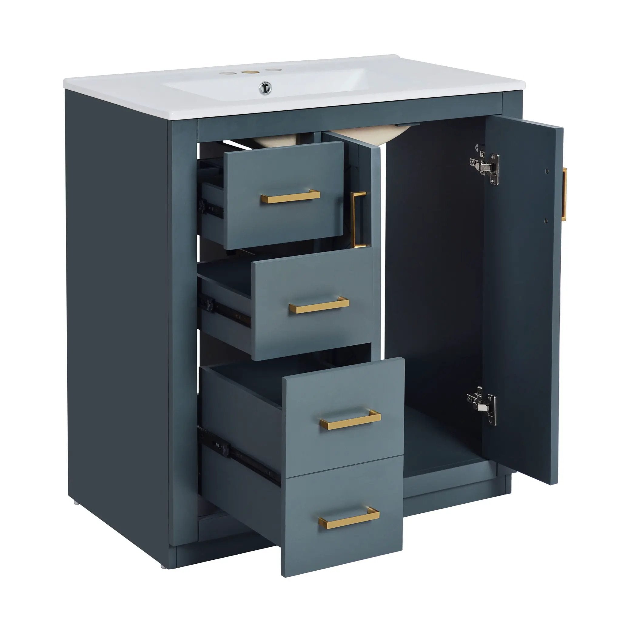 Ceramic Sink Combo, Freestanding Vanity Set With 3 Drawers & Soft Closing Doors by Unique Piece Furniture