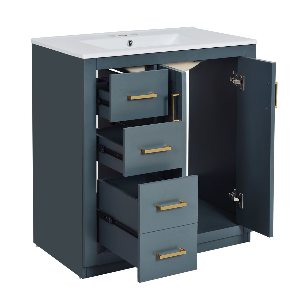 Ceramic Sink Vanity Combo with 3 Drawers and Soft Closing Doors - 30", photo 4 of 40