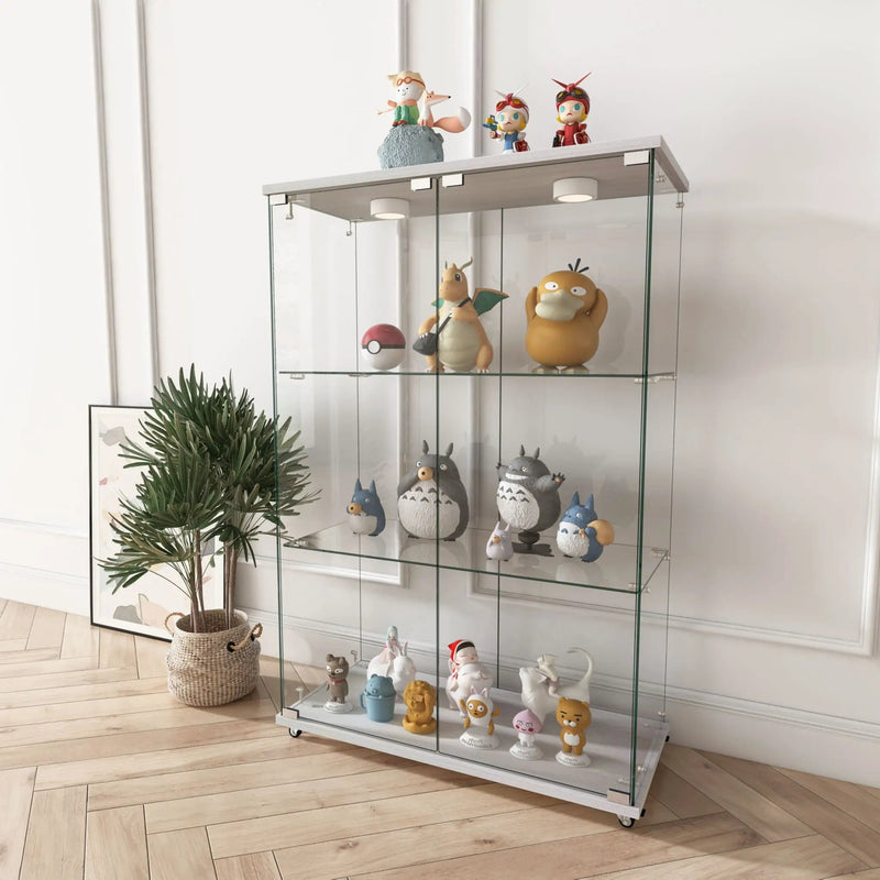 Modern Display Cabinet With LED Lights, Transparent Tempered Glass 2 Door Storage Case With 3 Shelves by HouseOfZazla
