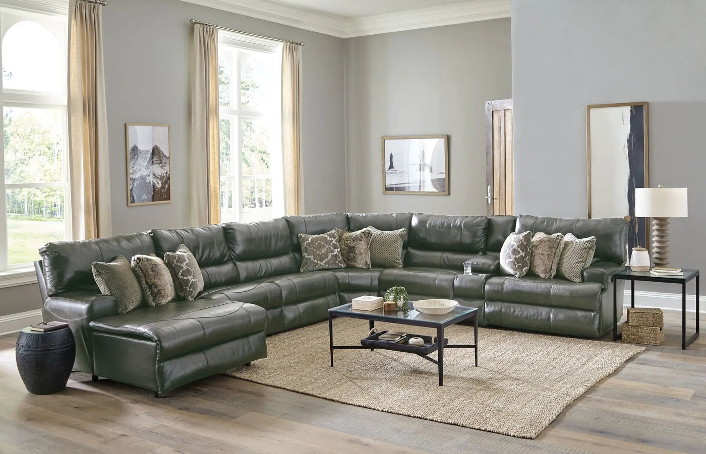 Como - 7 Piece Italian Leather Match Reclining Sectional by Unique Piece Furniture