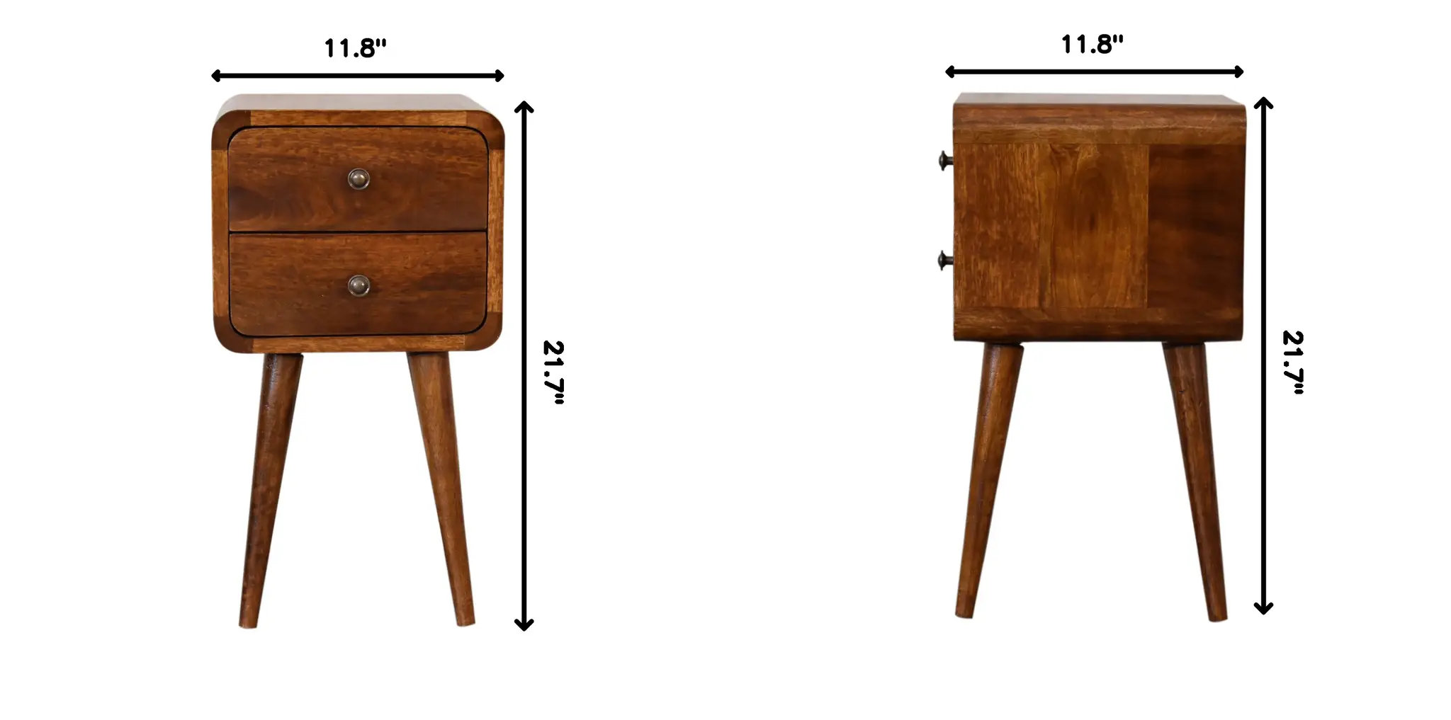 Soli Wood Mini Chestnut Curved Nightstand, 2-Drawers by HouseOfZazla