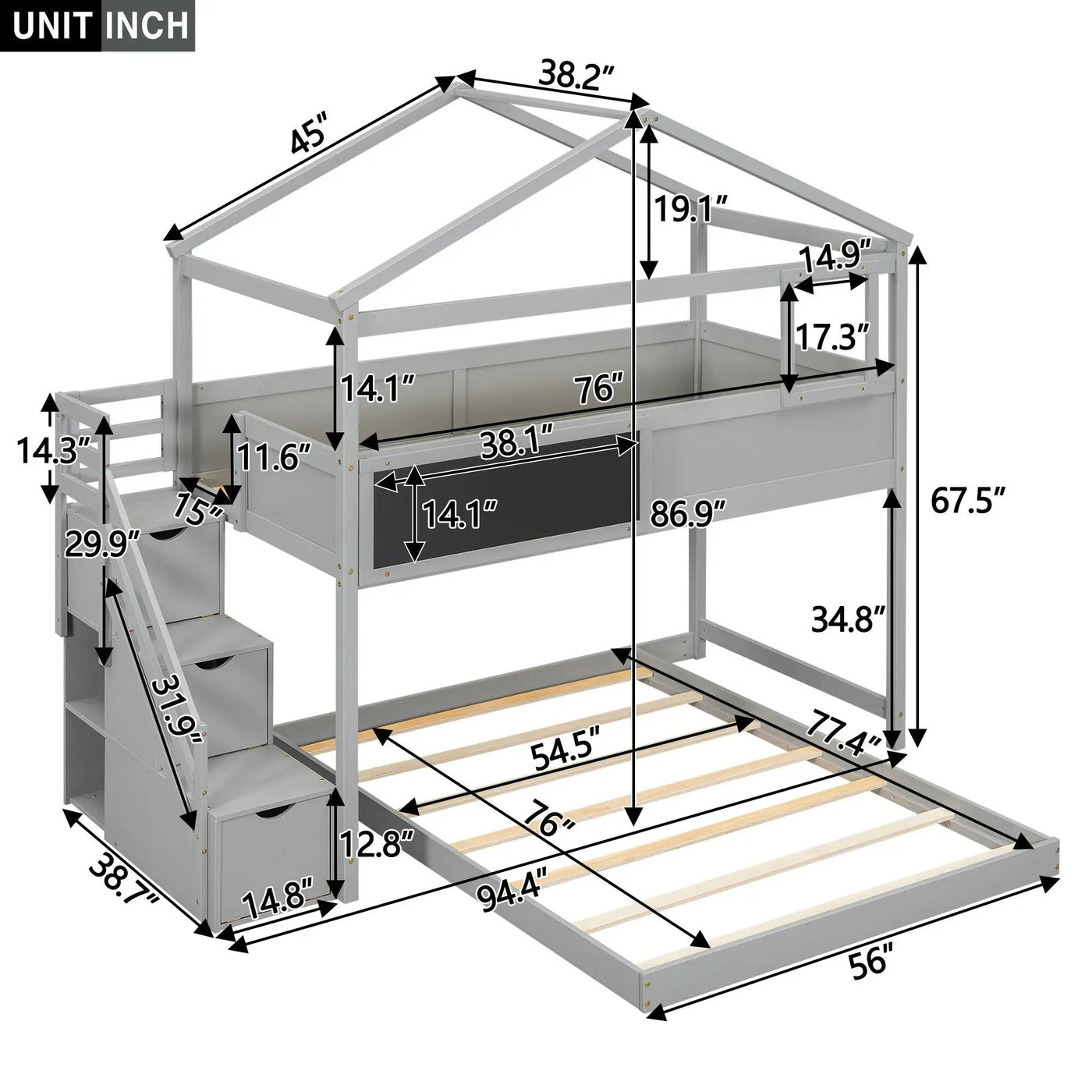 House Style Bunk Bed With Storage Staircase And board by HouseOfZazla