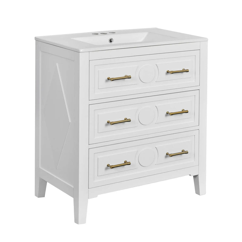 Retro Bathroom Vanity With Sink Combo, Free Standing Single Set With 3 Drawers