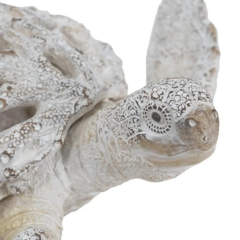 13.2x12.2x3.9' Decorative Polyresin Turtle Statue with White Coral Reef Design by HouseOfZazla