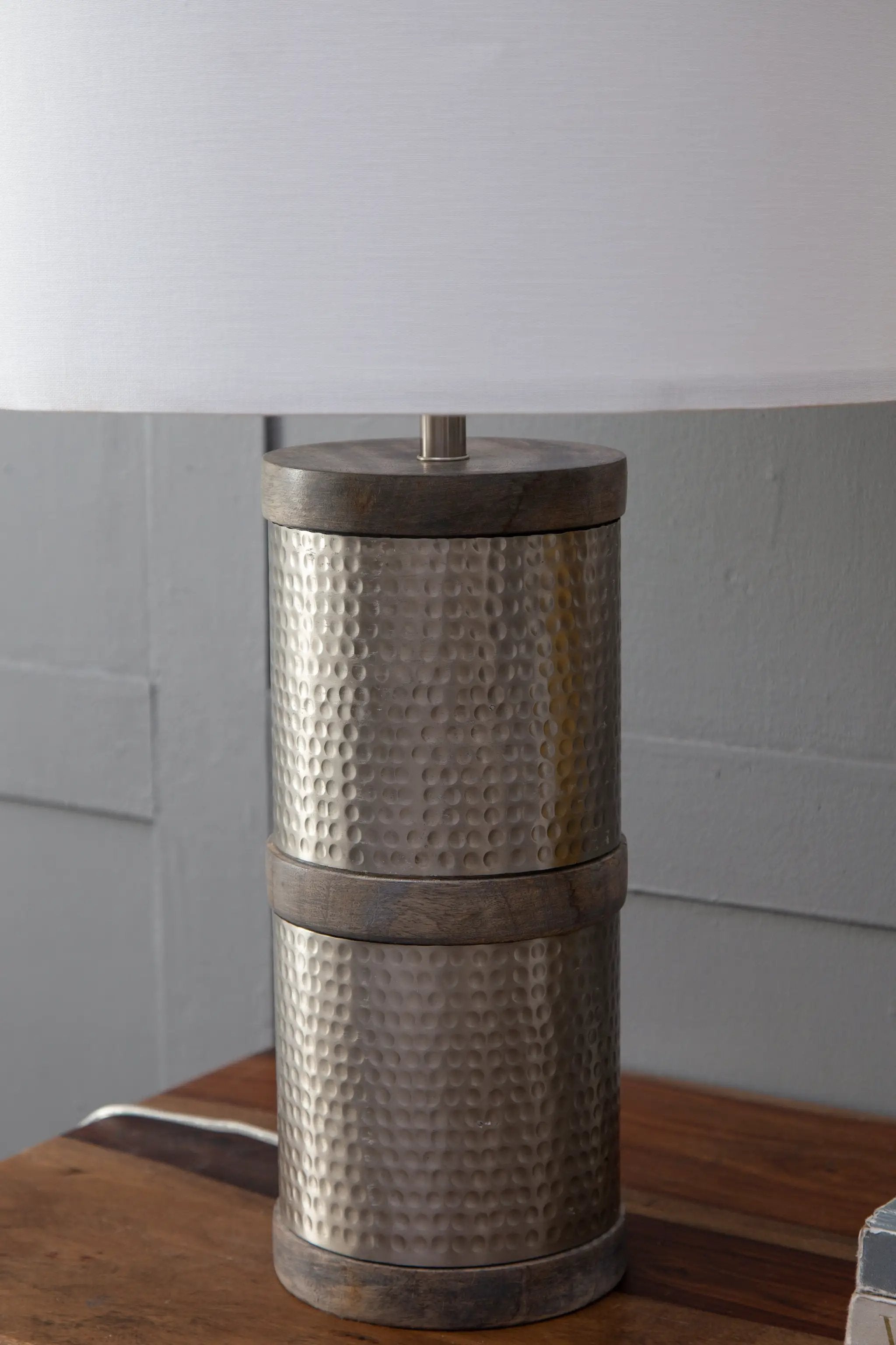 D16x24.4" Hammered Iron Table Lamp with Mango Wood by HouseOfZazla