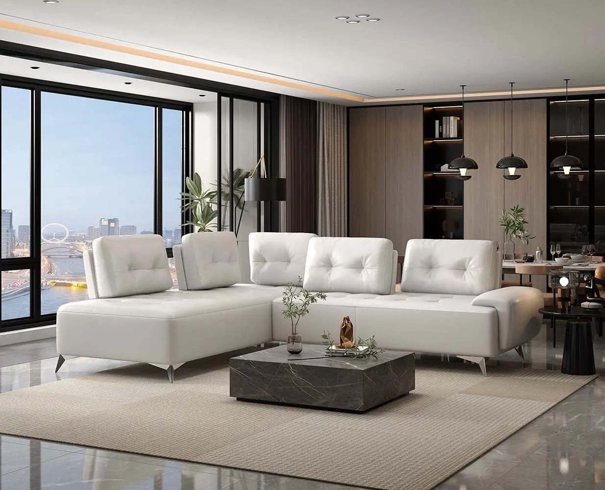 Turano - Sectional Sofa - Pearl White Leather by Unique Piece Furniture