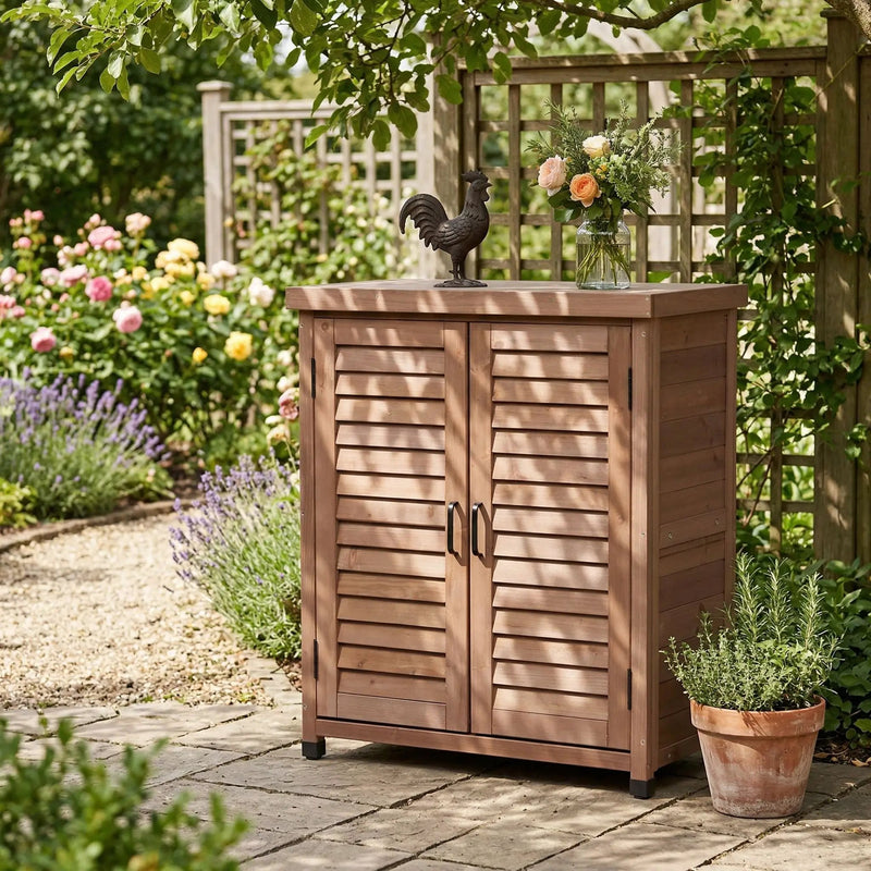 Potting Bench With Storage Cabinet And Metal Table Top For Outdoor by Unique Piece Furniture