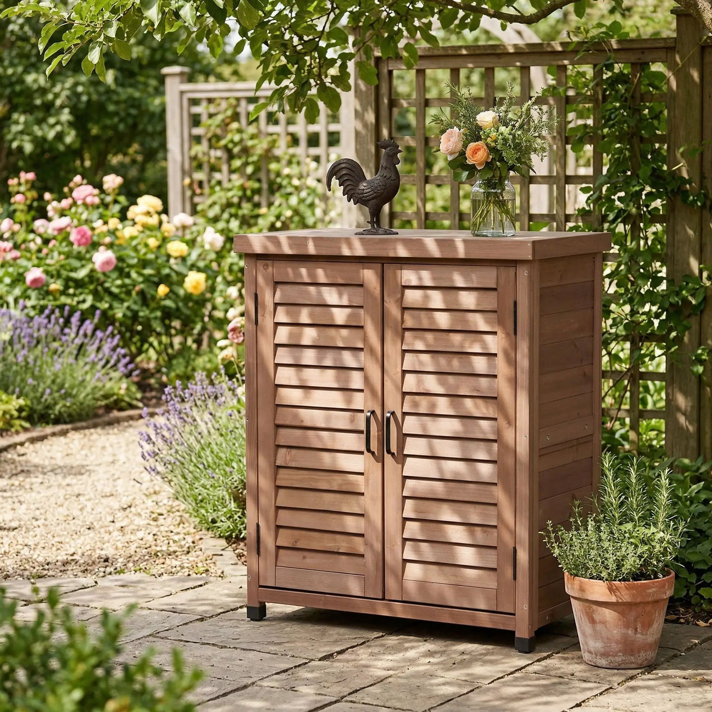 Potting Bench With Storage Cabinet And Metal Table Top For Outdoor by HouseOfZazla