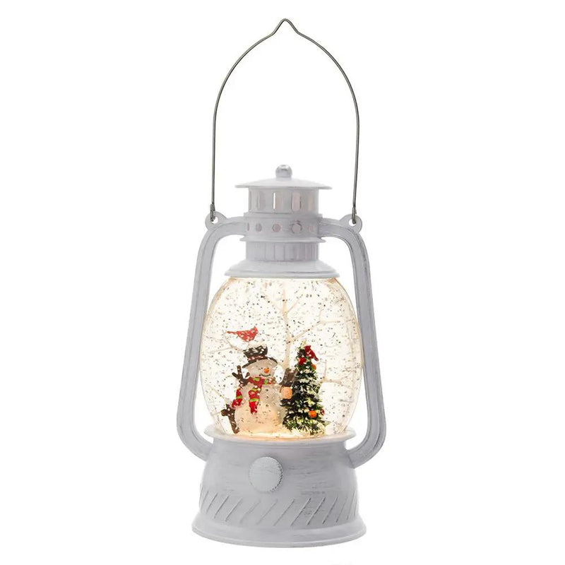 Christmas Plastic / Resin Lantern With Snowman & Tree LED / Water Spinning / 6 Hours Timer, 3*AA Batteries Required - White / Multi by Unique Piece Furniture