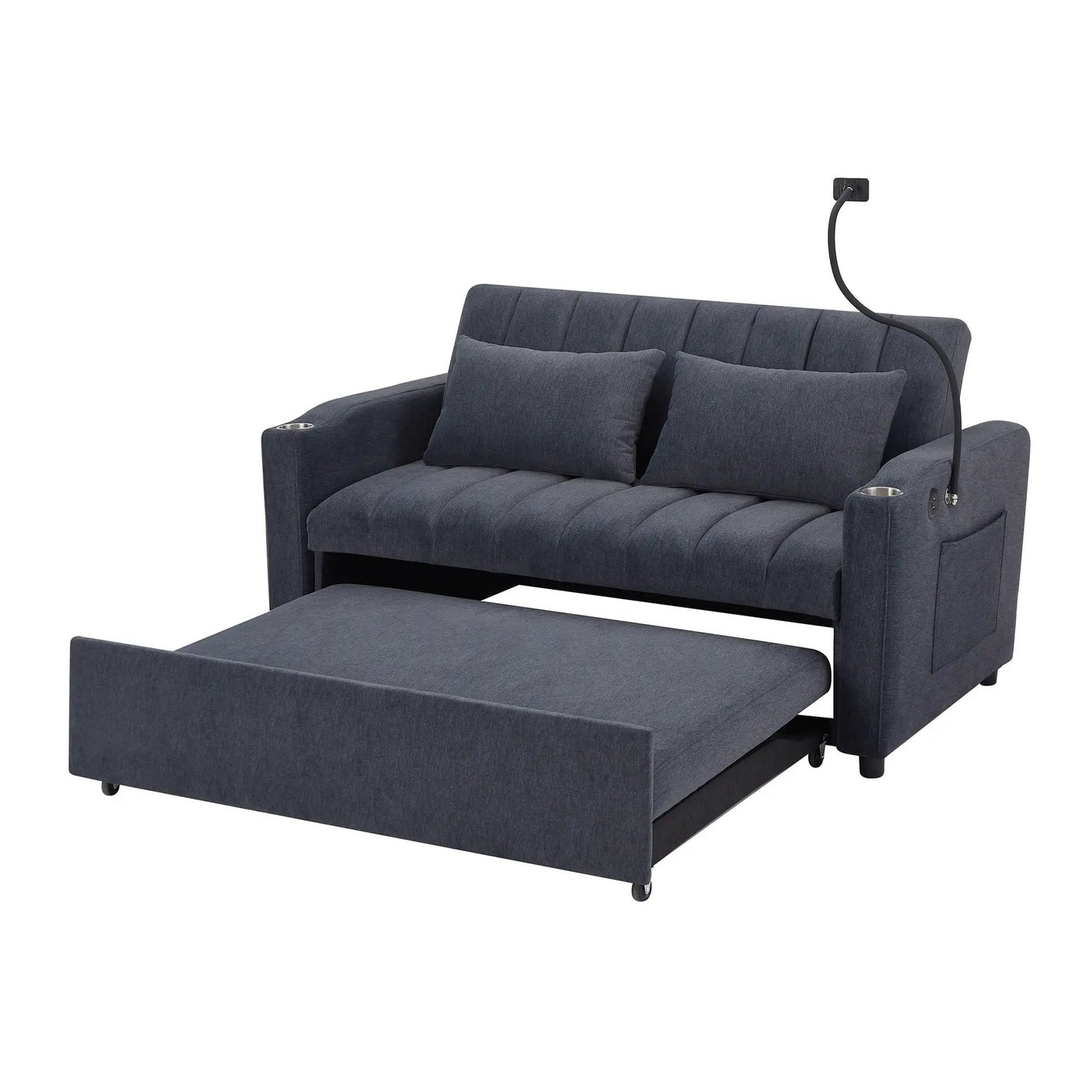 Convertible Sofa Bed Loveseat Sofa With Three USB Ports, Two Side Pockets, Two Cup Holders And 360° swivel Phone Holder For Living Room by HouseOfZazla