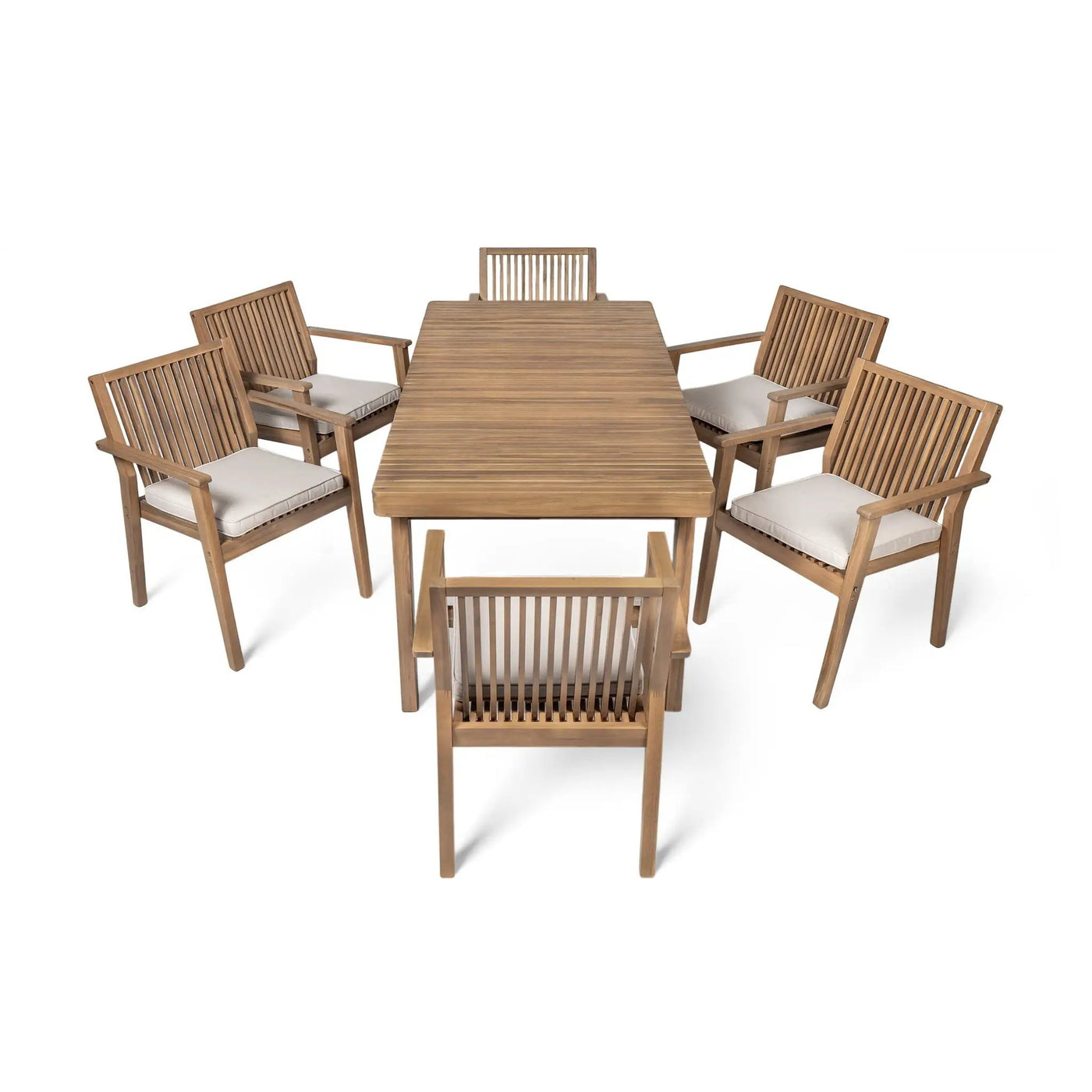 7 Piece Patio Furniture Set Acacia Wood Table And 6 Cushioned Chairs by HouseOfZazla