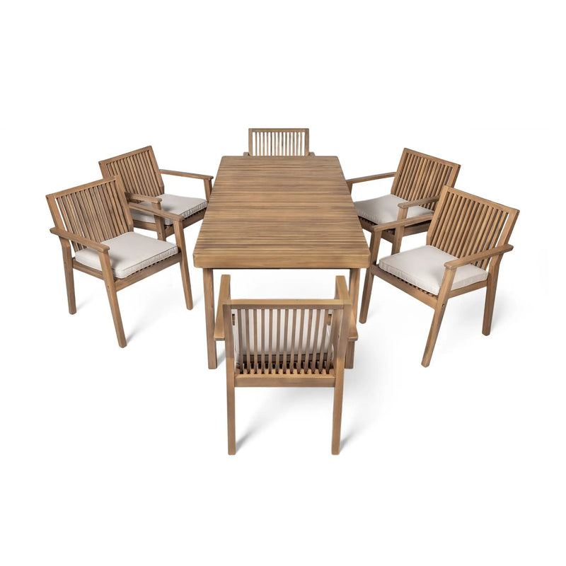7 Piece Patio Furniture Set Acacia Wood Table And 6 Cushioned Chairs by HouseOfZazla