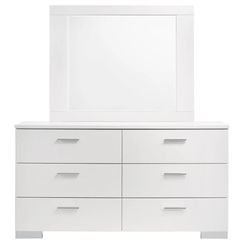 Felicity 6-drawer Wood Dresser with Mirror White High Gloss by Unique Piece Furniture