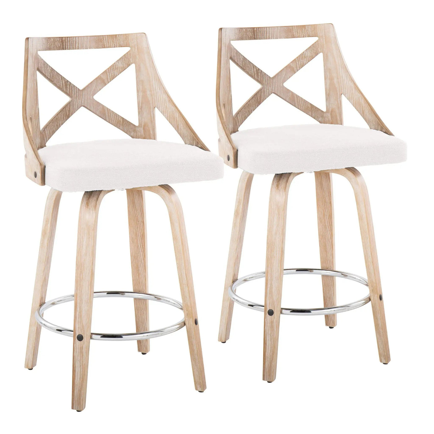 Charlotte - Farmhouse Fixed Height Counter Stool With Swivel And Round Footrest (Set of 2) by HouseOfZazla
