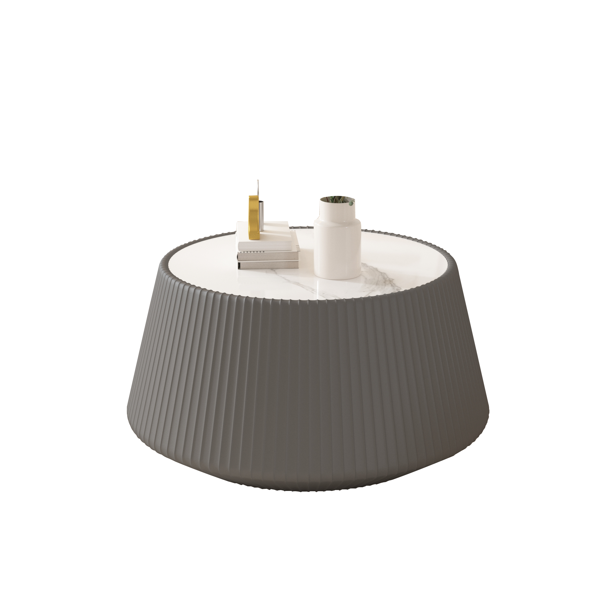 Light Sintered Stone Top Cup Shape Leather Coffee Table by HouseOfZazla
