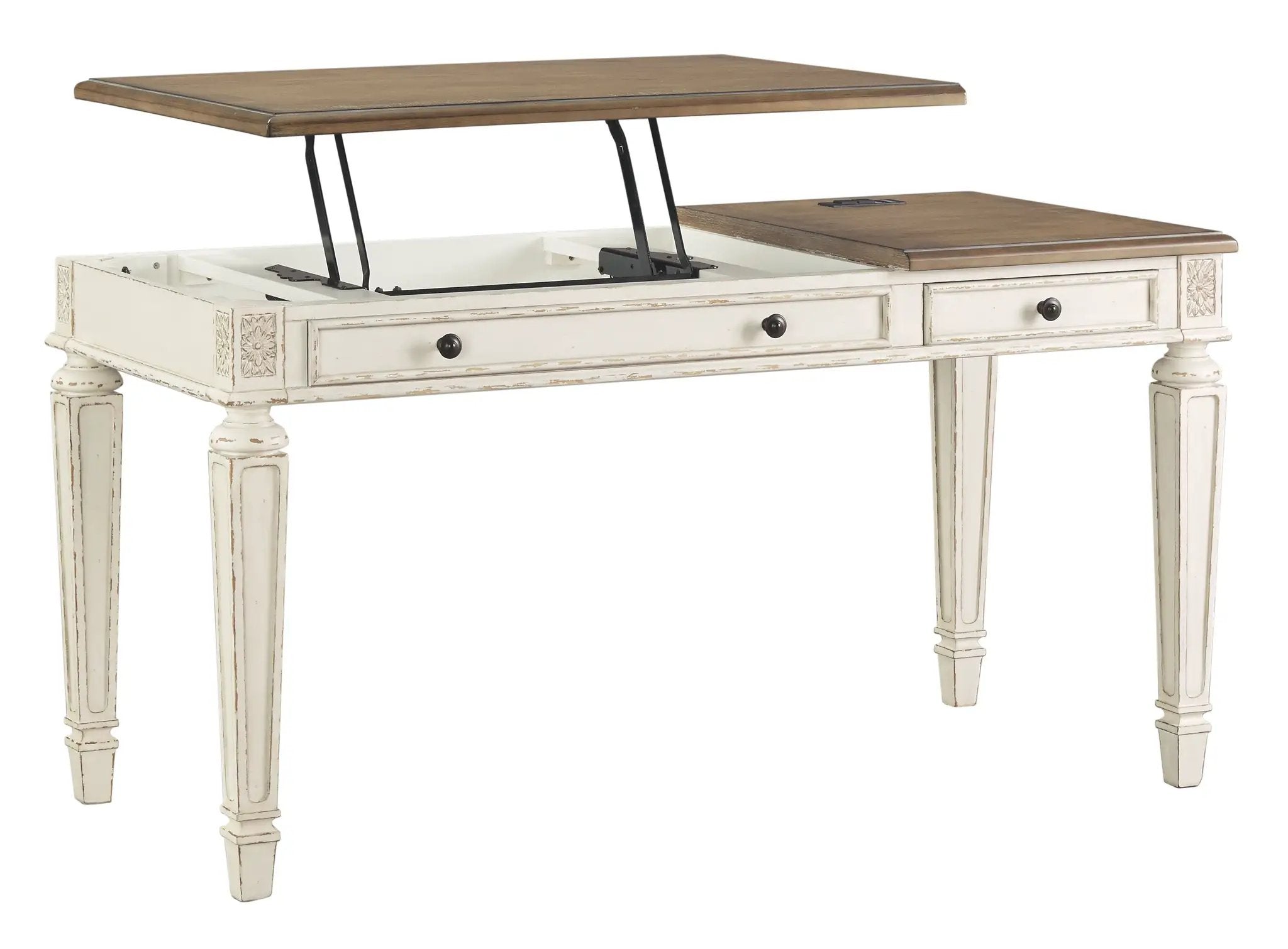 Realyn - Home Office Lift Top Desk - White / Brown by Unique Piece Furniture