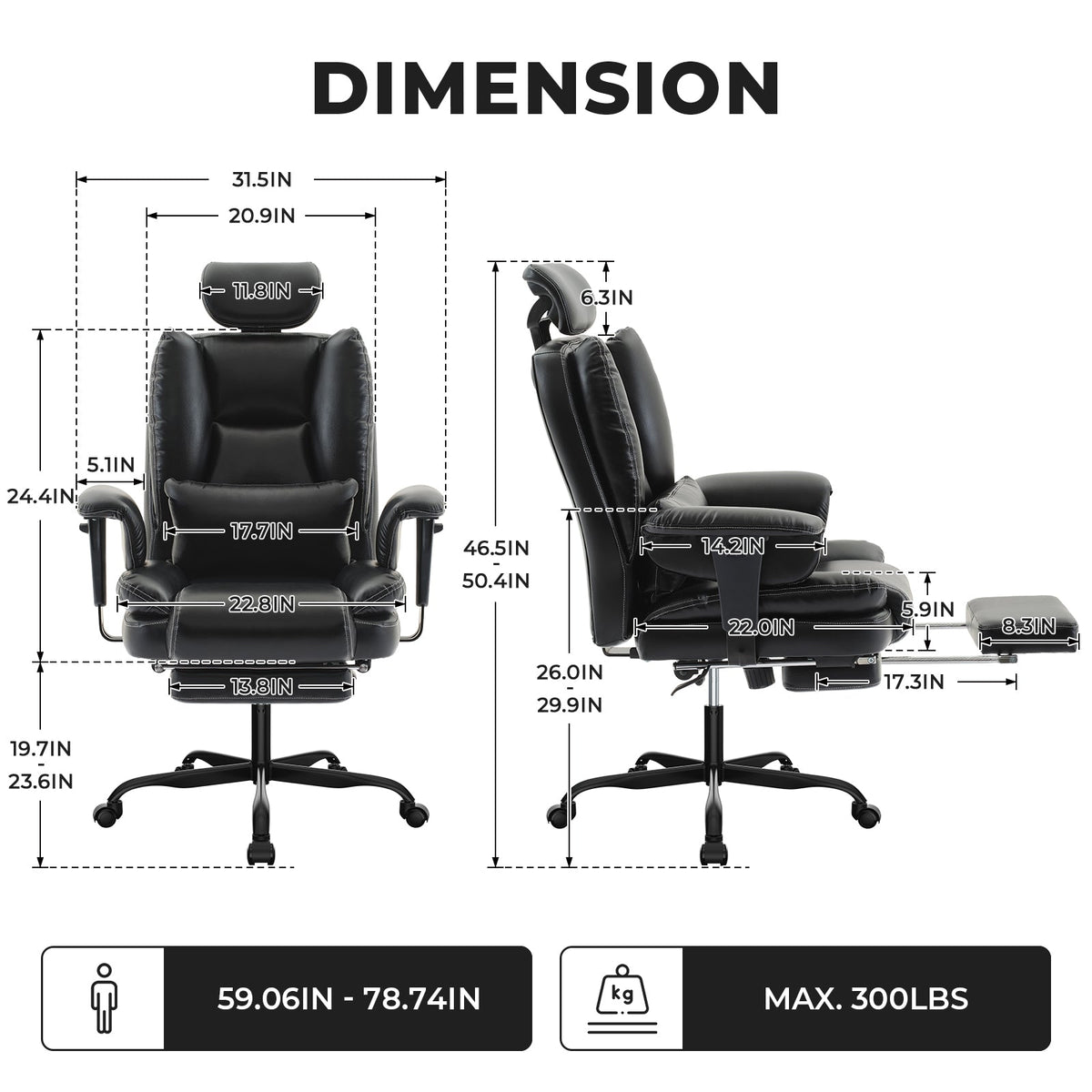 Ergonomic Office Chair with Lumbar Support and Liftable Headrest - Black PU Leather, photo 3 of 10