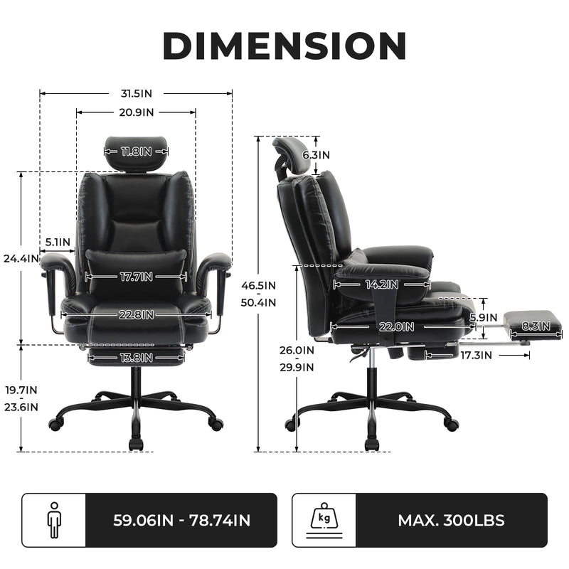 Ergonomic Office Chair with Lumbar Support and Liftable Headrest - Black PU Leather, photo 3 of 10