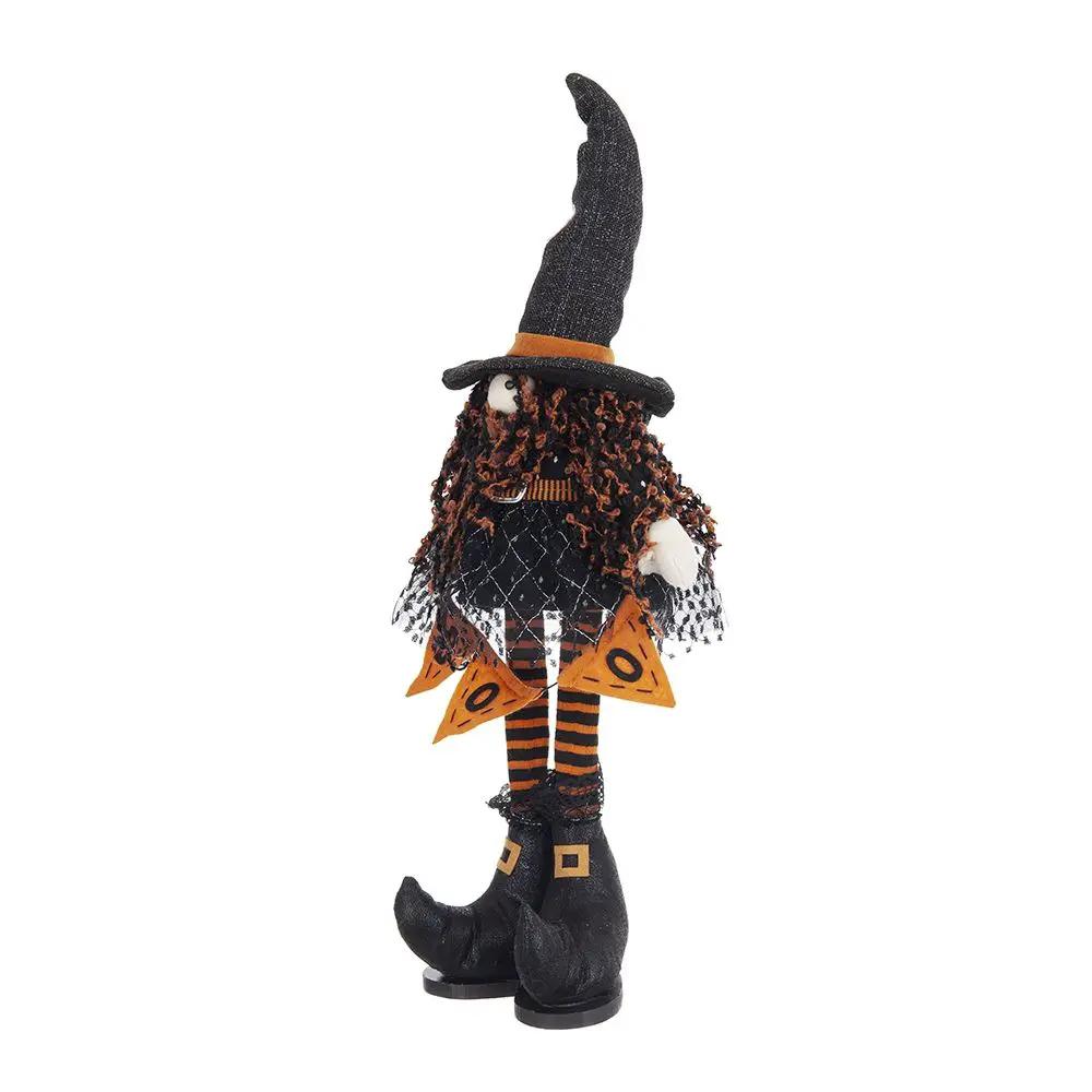 Standing Gnome With Banner & Spring Body, For Halloween Decor - Black / Orange / White by HouseOfZazla
