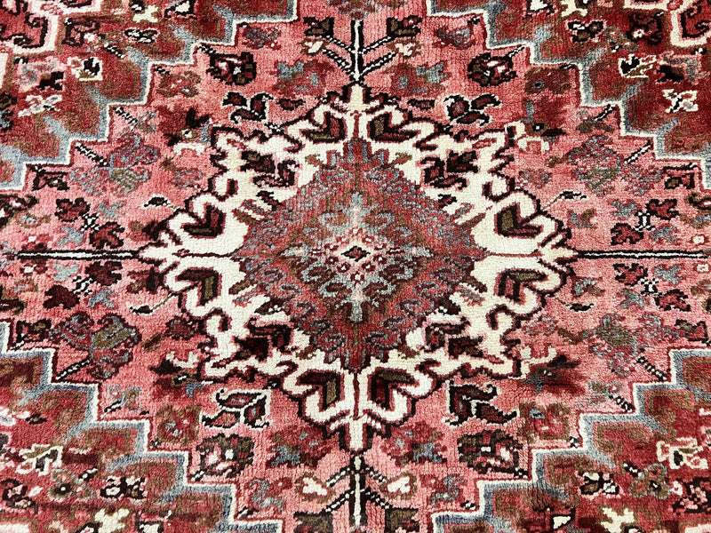 Large Persian Heriz Rug 10x13, Red and Cream Geometric Tribal Room Sized Handmade Wool Hand Knotted Semi Antique Decorative Oriental Carpet by Jewel Rugs