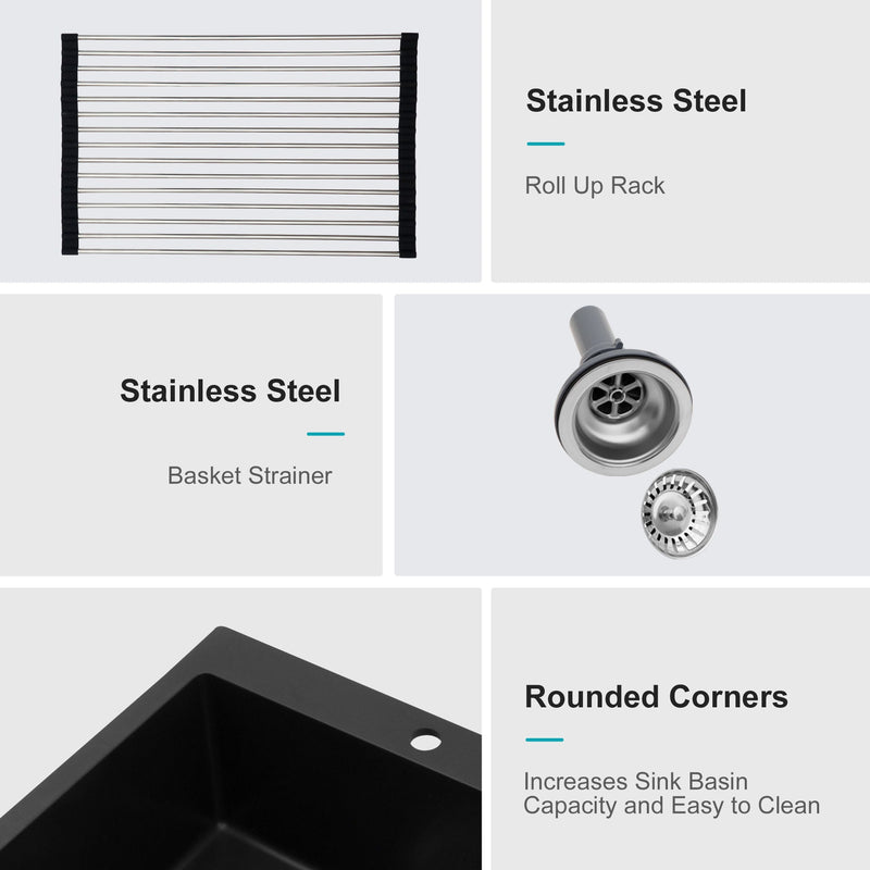 Kitchen Sink Granite Composite Drop In Sink With Durable Material - Black by HouseOfZazla
