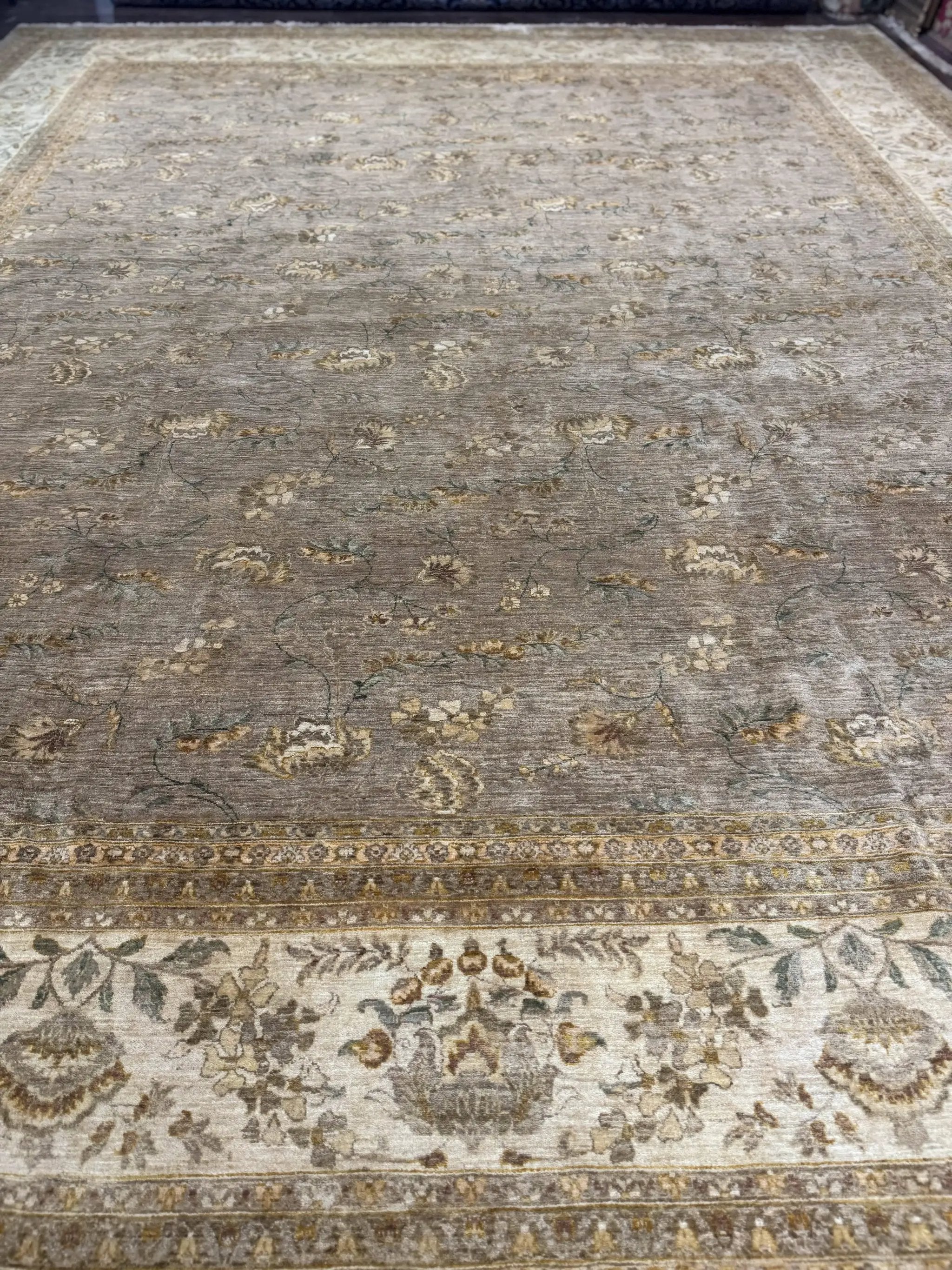 Palace Sized Rug 11x18, Handmade Wool Oversized Persian Carpet 11 x 18 ft, Gray-Taupe, Beige-Cream, Floral, Large Hand Knotted Area Rug by Jewel Rugs